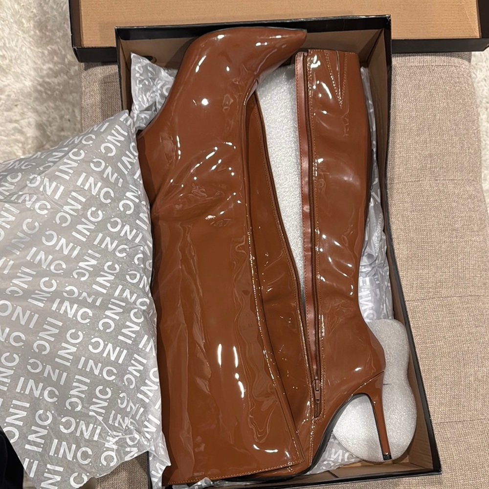INC International Concepts Women's Brown Patent Leather Boots
